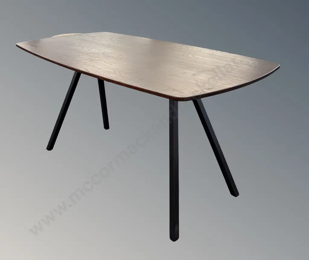 Dark Grained Dining Table with Angled Black Metal Legs 150x79xH75cm Image 1++