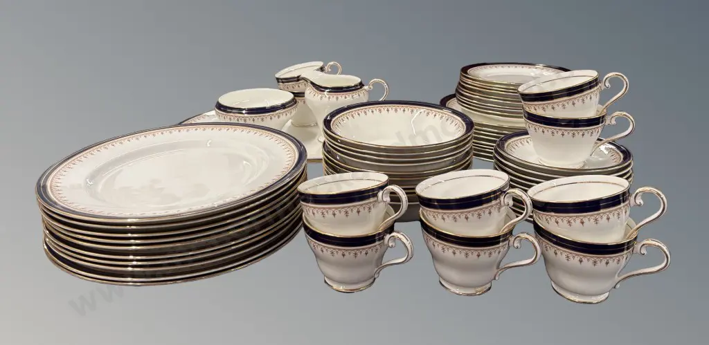 Aynsley Leighton Blue and Gold 62 piece Dinner Set Image 1++