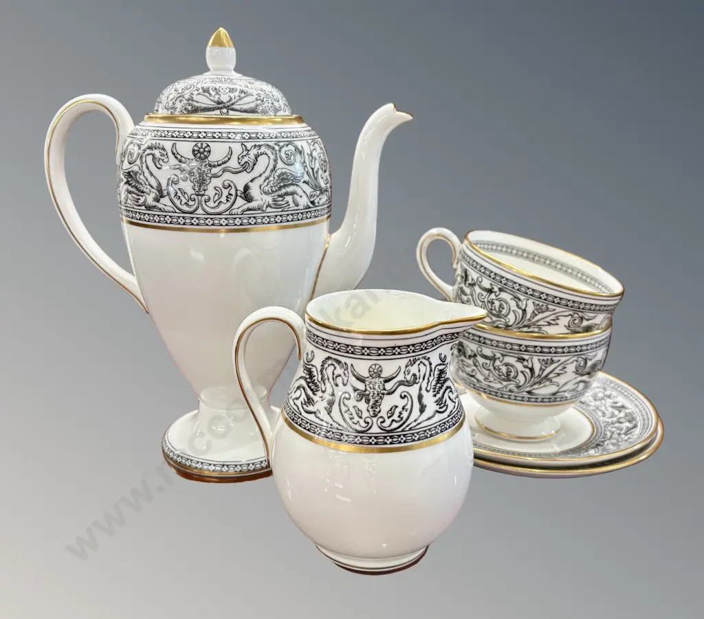 Wedgwood Florentine Coffee Pot, Milk Jug, 2x Cups and Saucers Image 1++