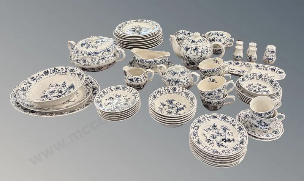 Nikko Double-Phoenix Japanese Porcelain Blue and White Dinner Set - 62 pieces, some AF Image 1++