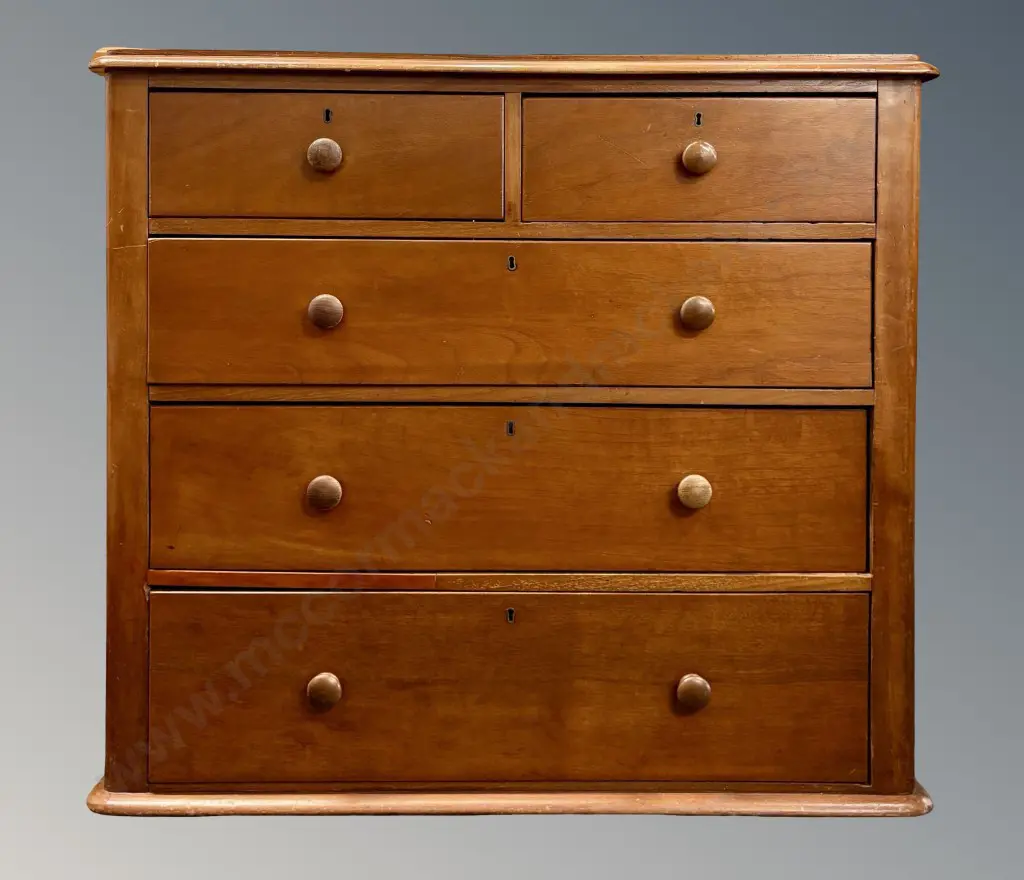Mahogany Five Drawer Chest H95xL107xD52cm Image 1++