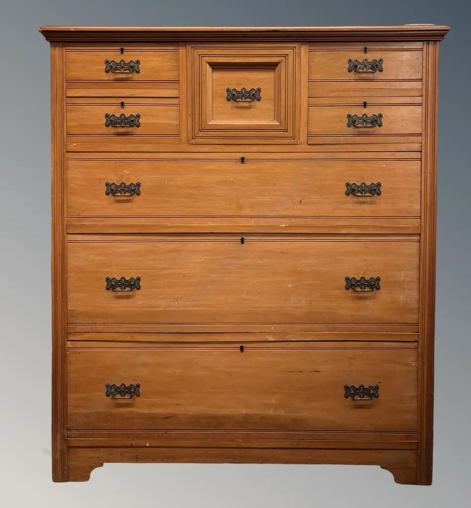 Rimu Scotch Chest with 7 Drawers and Brass Drawer Pulls H135xL116xD58.5cm Image 1++