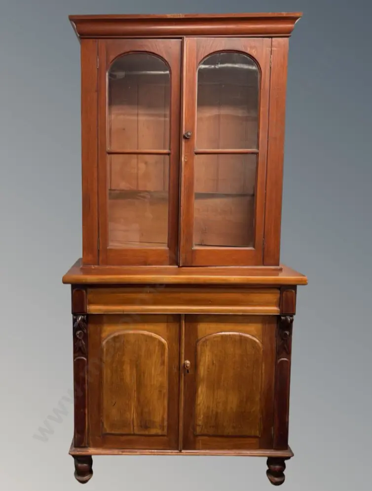 Mahogany Chiffonier Bookcase with Panelled Lower Doors and Glazed Door Bookshelf H223xL109xD47cm Image 1++
