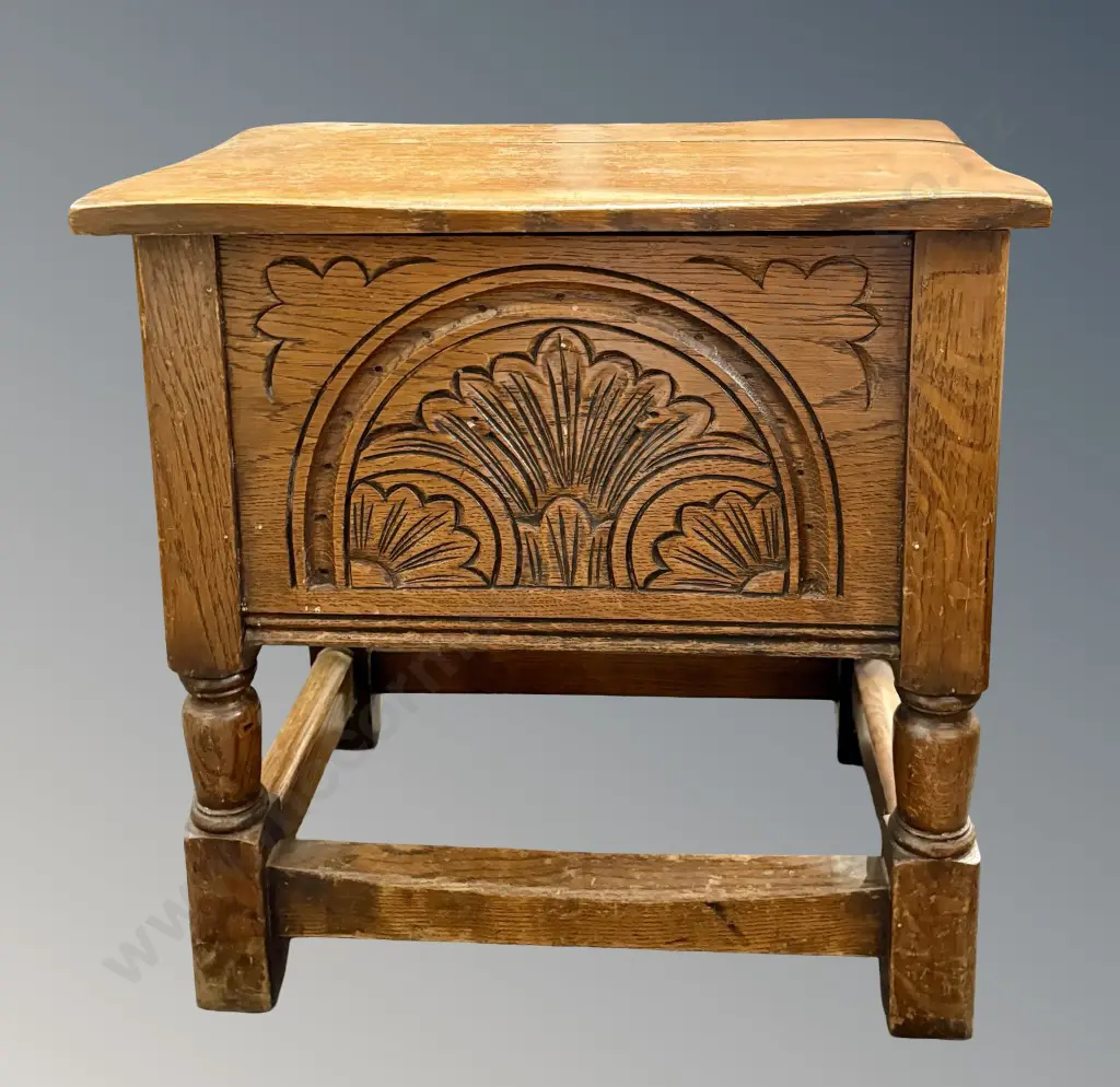 Oak Pot Cupboard with Carved Front Panel H46xL48xD33cm Image 1++