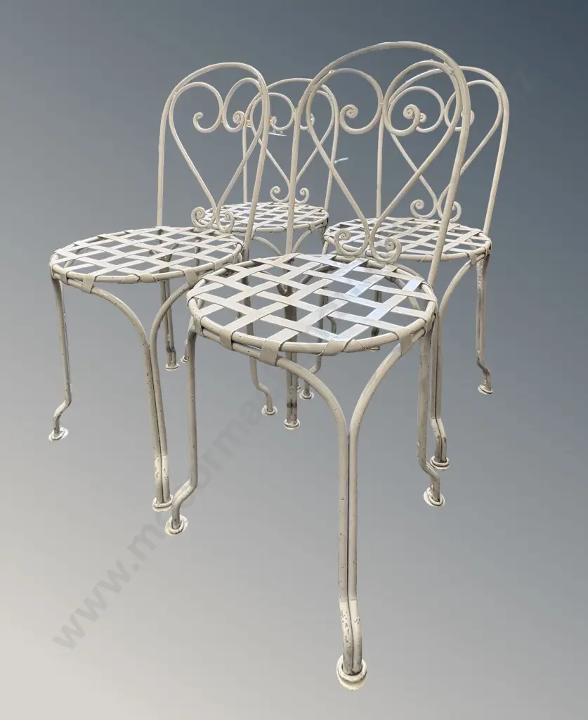 Set of Four White Painted Metal Outdoor Chairs Image 1++