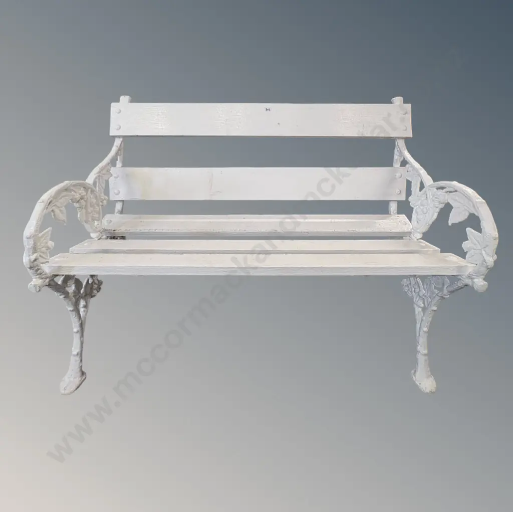 Cast Iron Wooden Planked Garden Bench with Berry & Vine Ends Image 1++