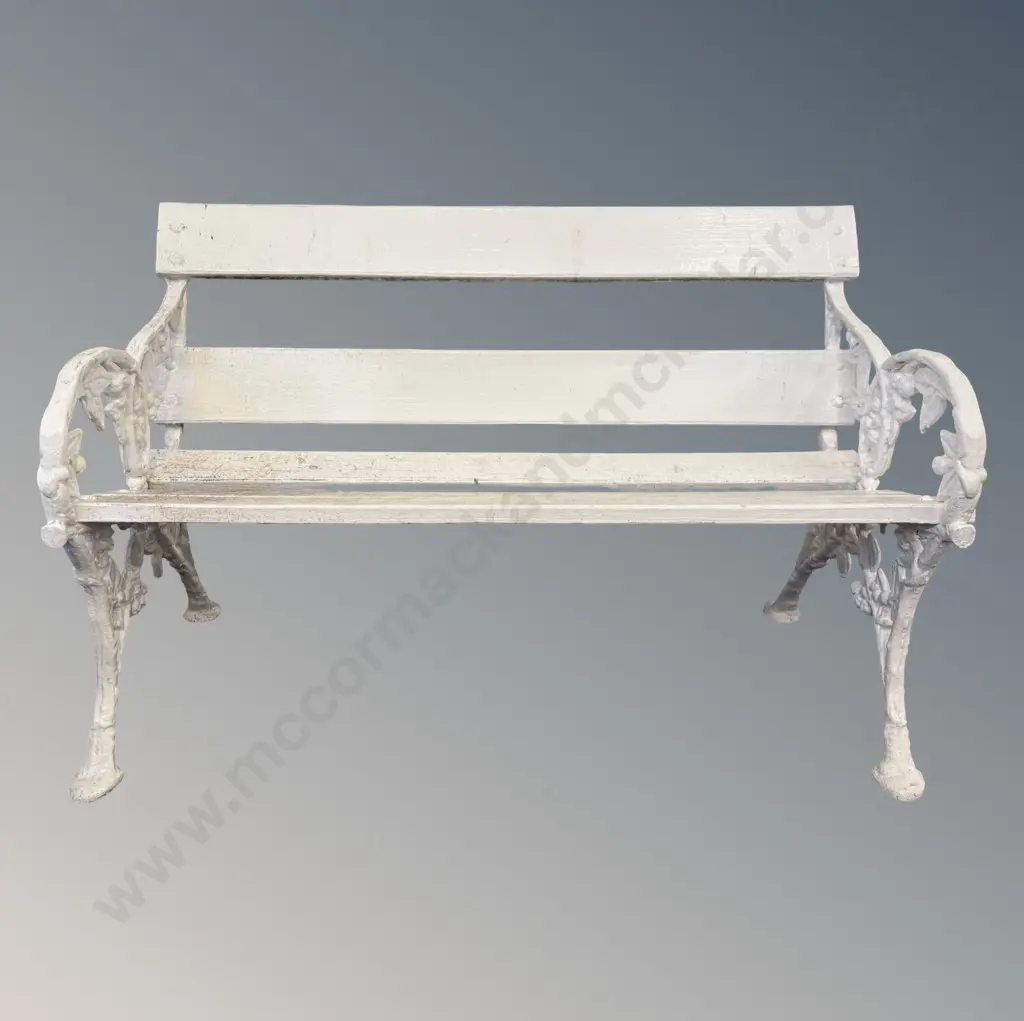Cast Iron Wooden Planked Garden Bench with Berry & Vine Ends Image 1++