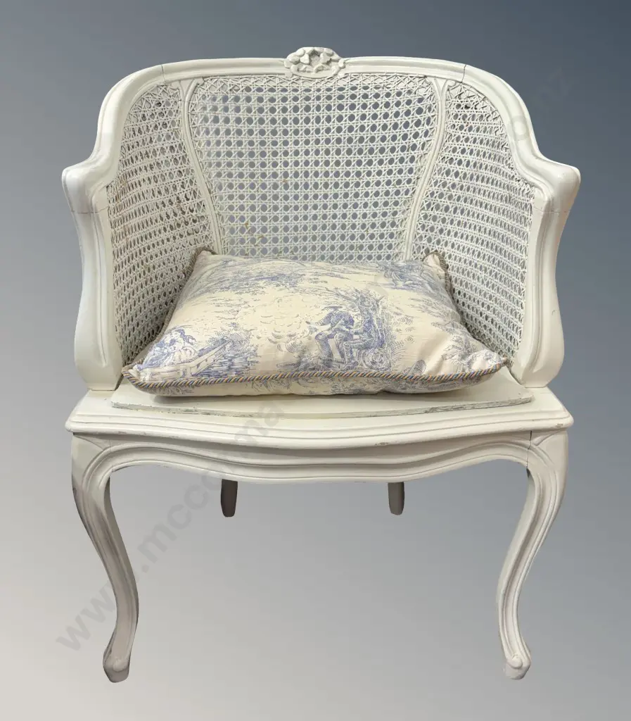 White Painted Tub Chair with Cane Back on Sabre Legs Image 1++