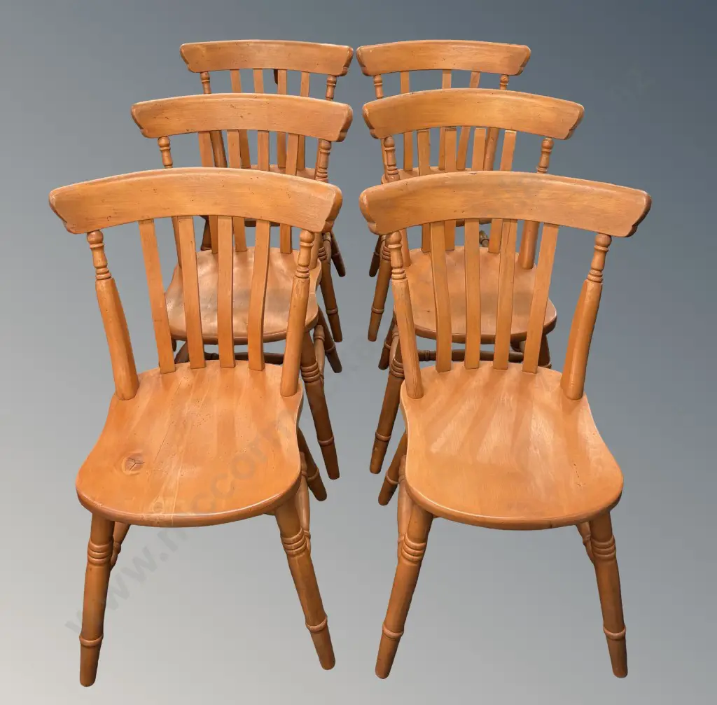 Set of Six Rimu Windsor Style Dining Chairs, AF Image 1++